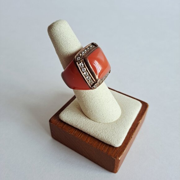 New Angelique de Paris Zircon & Resin Orange Square Ring Size 7 - Picture 7 of 12